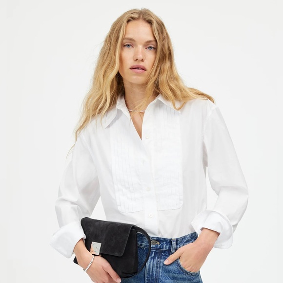 NWT Madewell Tuxedo Button-Up Shirt in Poplin in Eyelit White - Picture 2 of 13